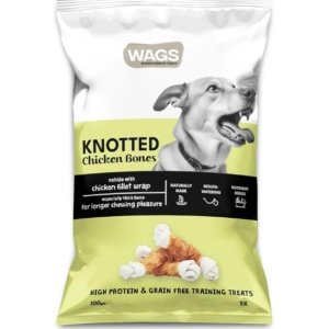 Wags Training Knotted Bone Treats Wrapped with Chicken Fillet for Adult Dogs (5 Pieces)100gr