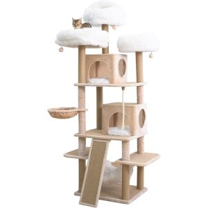 Catry Beige & Brown Cat Tree & Scratcher House with Hanging Toys (103x35x35cm)