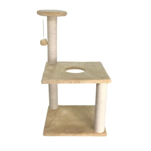 Brown & Beige Cat Tree & Scratching House with Hanging Toys (90x30x30cm)