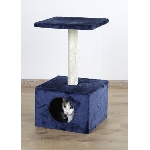 Kerbl Dark Blue Cat House & Scratcher (31x31x57cm)