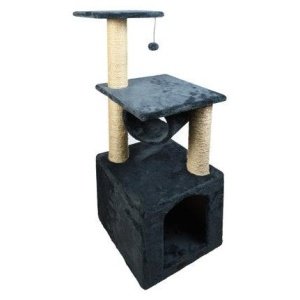 Blue & Beige Cat Tree & Scratching House with Hanging Toys (90x30x30cm)