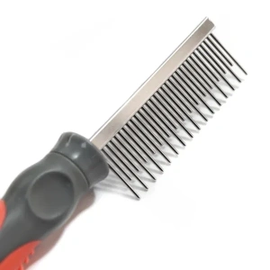 Soleil Black & Red Stainless Steel Pet Comb