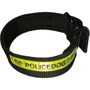 Police Dog Small Black & Silver Dog Collar