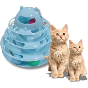 Blue Turntable Track Tower Interactive Cat Toy with Balls
