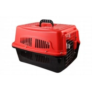 Medium Black & Red Pet Carrier Crate (48x34x30cm)